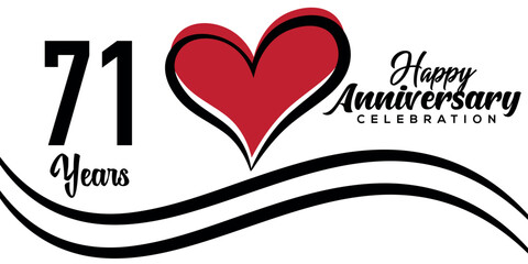 Vector 71st anniversary celebration logo lovely red heart abstract vector  on white background design template illustration.