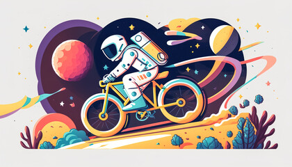 An astronaut in a suit rides a bicycle, generative AI.