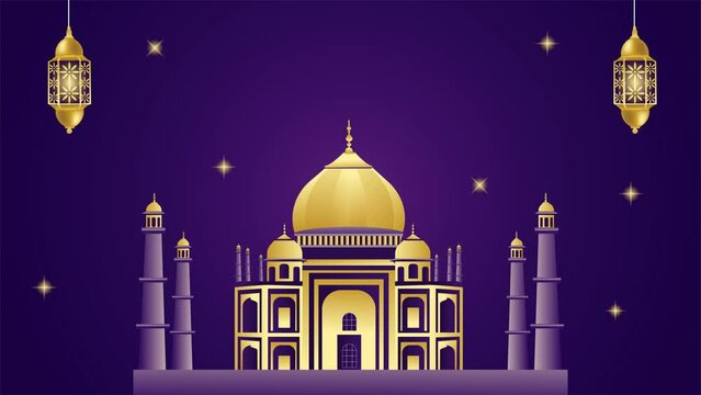 4k ramadan kareem animation video with mosque, lantern