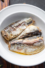 sardine fish canned seafood meal food snack on the table copy space food background rustic top view