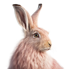 Soft pink hare head isolated on white background. Generative AI