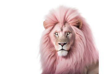 Pink lion head isolated on white background. Generative AI