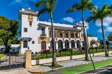 Fototapeta premium A view along the side of Constitutional Avenue in San Juan, Puerto Rico on a bright sunny day