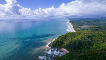 Aerial view of the beaches of Itacare, Bahia, Brazil. Tourist place with sea and vegetation