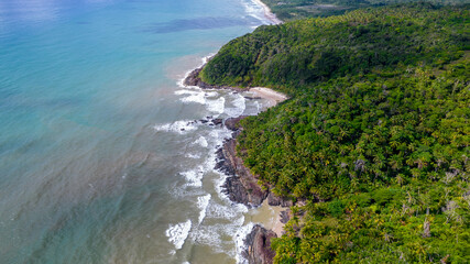 Aerial view of the beaches of Itacare, Bahia, Brazil. Tourist place with sea and vegetation