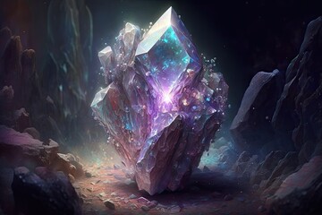 Mystic Magic of the Glittering Fantasy Crystal Generative AI