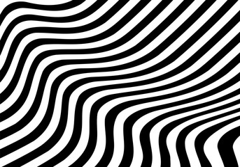 Abstract wavy line pattern. Wave background. Optical art design. Modern black and white geometric illusion with curve or distorted lines. Vector illustration.