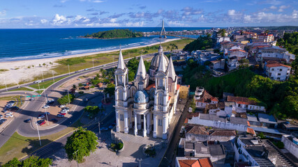 Aerial view of Ilheus, tourist town in Bahia. Historic city center with Catedral Sao Sebastiao