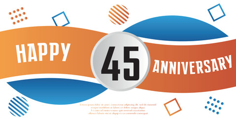 Happy 45th anniversary celebration logo blue and orange abstract design on white background template vector illustration. 
