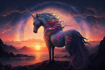 The Majestic Sunset of the Celestial Unicorn Generative AI