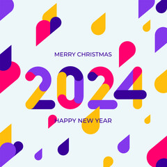 Design numbers 2024. Template business diary cover for the Happy New Year 2024 with wishes. Colored design of brochure, postcard, banner. Vector Christmas decorations. Isolated on white background.