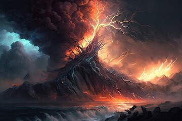The Rolling Fire Roar: An Impressive Illustration of a Resounding Storm Generative AI
