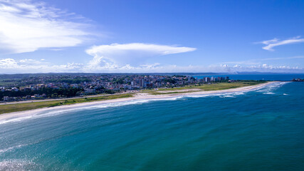 Aerial view of Ilheus, tourist town in Bahia. Historic city center with sea and river.