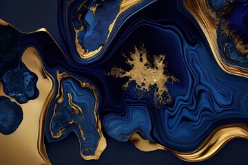 Dark Blue Abstract Marble Background with Golden Foil - Timeless Artistic Pattern for Luxurious Wallpaper Design, Generative AI