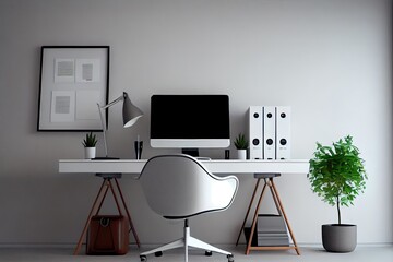 Modern and Minimal: Create a Stylish Home Office with Contemporary Furnishings. Generative AI