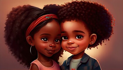 Beautiful African American Boy and Girl Celebrate Love and Friendship on Valentine's Day. Generative AI