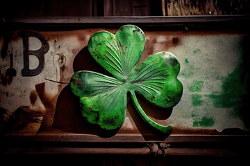 A Traditional Irish St. Patrick's Day Treasure: A Lucky Four-Leaf Clover Decoration in a Dirty and Dingy Bar: Generative AI