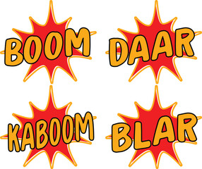 Cartoon explode icons. Speech bubble boom sign expression
