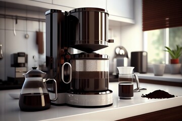 Modern Kitchen With Aroma Of Brewed Coffee Geyser Coffee Maker. Generative AI