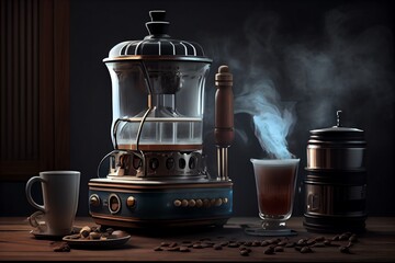 Morning And Cup Of Coffee With Steam From Geyser Coffee Maker. Generative AI