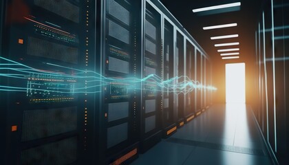 Fototapeta premium Network server room. Based on Generative AI