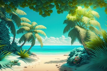 Obraz na płótnie Canvas Tropical island palm trees, beach and sea landscape