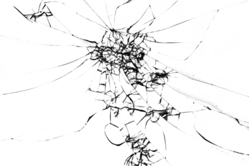 Cracks on the glass. White background in cracks. A broken smartphone screen. Screen replacement. The crack is black on a white background.