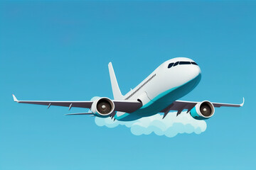 Flying airplane on blue sky illustration 