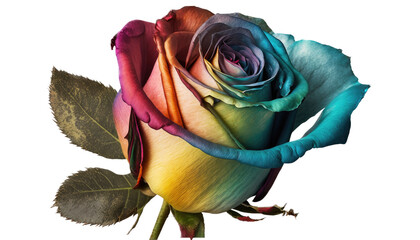 Fototapeta na wymiar rainbow rose, photorealistic, transparent background, generative ai