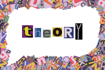 Word Theory from cut newspaper letters into a speech bubble from magazine letters