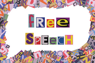 free speech from cut newspaper letters into a speech bubble from magazine letters