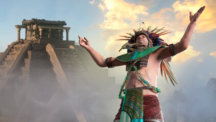 Historical portrait of Maya Prince Ruler of the Aztecs 3d render