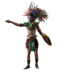 Historical portrait of Maya Prince Ruler of the Aztecs 3d render