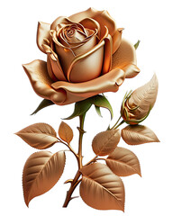 metallic, gold, silver, copper colorful rose, transparent background, png, generative ai