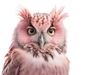 Foto auf Acrylglas Eulen-Cartoons Pink owl head isolated on white background. Generative AI