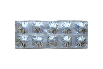 Medical blister packs with pills isolated on white.