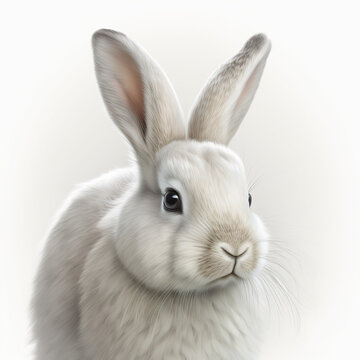 Realistic head bunny on a white background, generative AI
