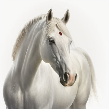 Realistic white head horse on a white background, generative AI