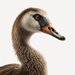 Realistic head goose on a white background, generative AI