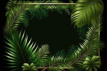 Fototapeta na wymiar Green leafs frame of palm tree on white background - generative ai