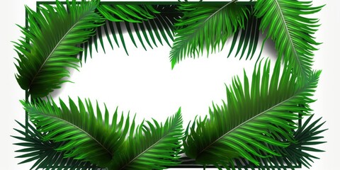 Fototapeta na wymiar Green leafs frame of palm tree on white background - generative ai