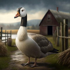 Realistic goose on a farm background, generative AI