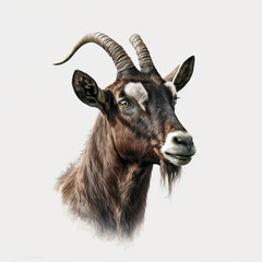 Realistic head goat on a white background, generative AI