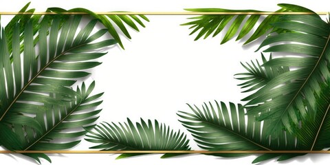 Green leafs frame of palm tree on white background - generative ai