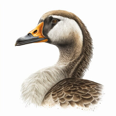 Realistic head goose on a white background, generative AI