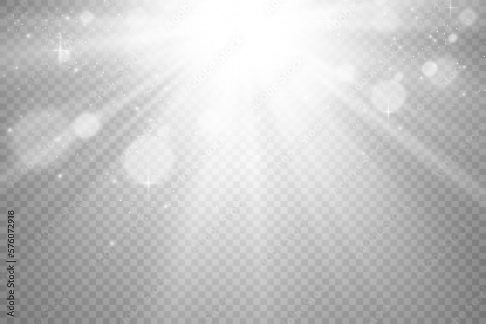 Poster special lens flash, light effect. the flash flashes rays and searchlight. illust.white glowing light