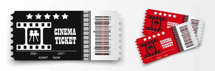 Vector cinema tickets isolated on transparent background. Realistic cinema entrance ticket.	
