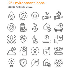 Environment line icons. 64x64 editable stroke
