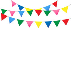 Fototapeta premium Festive garland of colorful flags on transparent background. Birthday, Christmas, anniversary, and festival concepts. Vector illustrations.