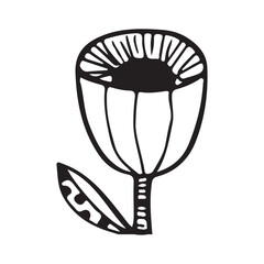 Abstract tulip vintage folk mini flowers garden plants isolated on white background. Vector illustration